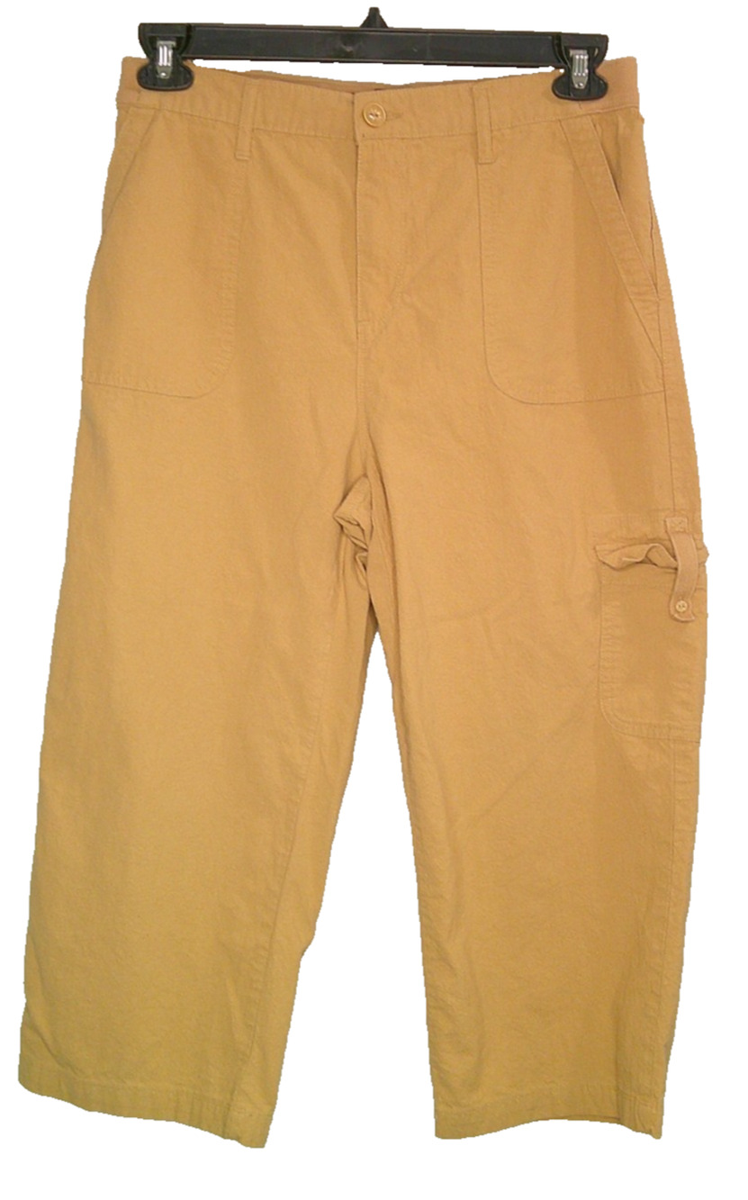 Gloria Vanderbilt Women's Med Beige Elastic Waist Straight Wide Leg Crop Pants
